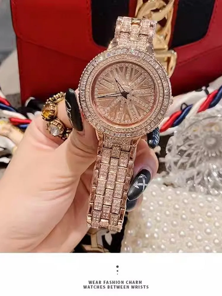 

DINIMI Full Star watch female fashion trend students everything temperament rotating dial full diamond ladies quartz watch gift