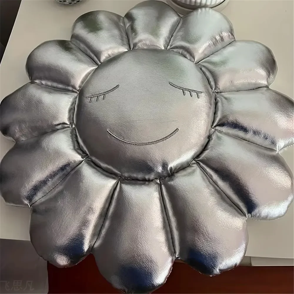 Silver Hiroshi Fujiwara Sunflower Cushion Bedroom Living Room Leather Textured Cushion Smile Office Cushion Home Decor