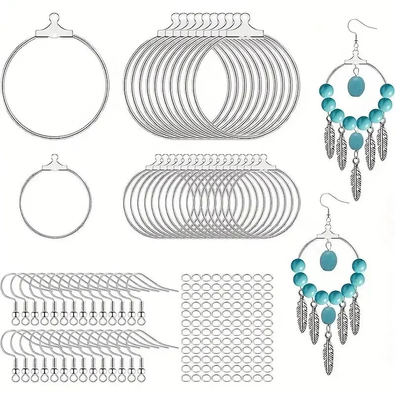 220pcs Earring Making Kit, 60pcs Earring Hooks, 100pcs Open Jump Rings And 100pcs Round Beaded Hoop Earrings Supplies