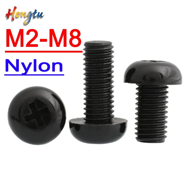 

Hongtu Black Plastic Phillips Screws/Bolts - Assorted Sizes (NylonM2, M2.5, M3, M4, M5, M6, M8) | Round Head & Flat Head Options