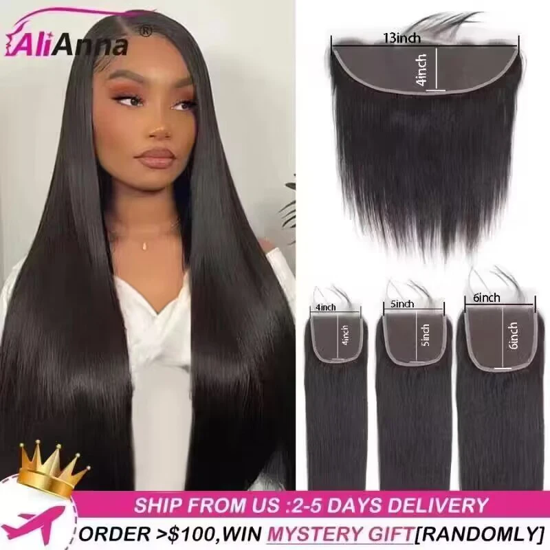 Proste włosy 13X4 Lace Frontal Skin Melt Transparent Lace Frontal 4X4 6X6 5x5 Lace Closure Remy Brazilian Hair Najwyższa jakość