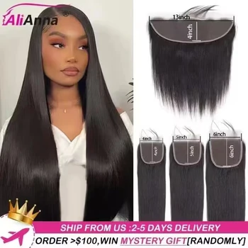 Perruque Lace Closure Wig brésilienne Remy lisse, cheveux humains, 13-6-6x6, 5x5, de qualité supérieure