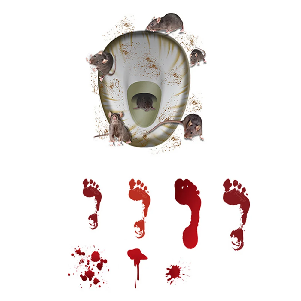 Halloween Nausea Sticker Happy Day Bloody Footprint Decortions Waterproof Stickers Toilet Seat Bathroom Rat