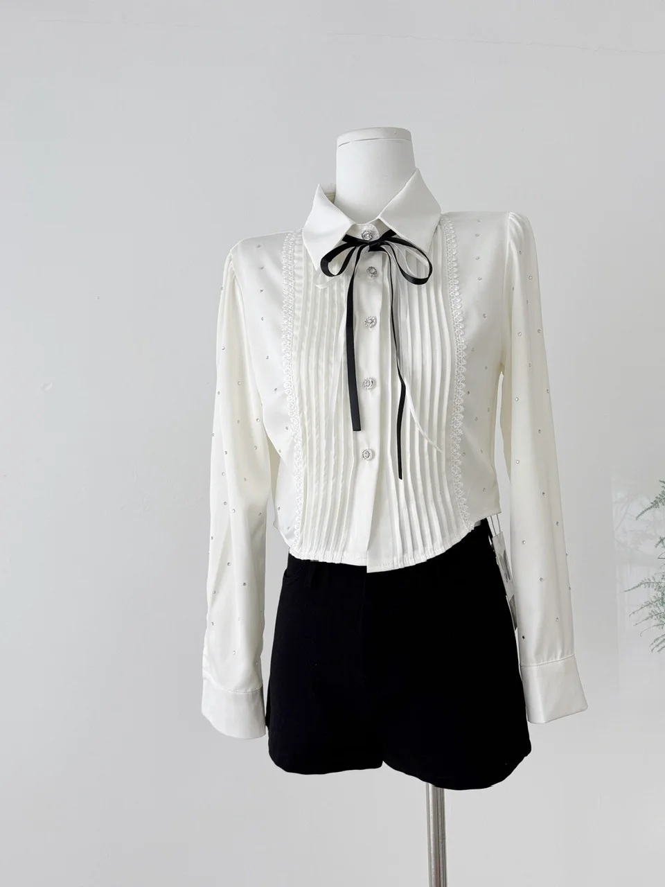 

Универсальный стиль в стиле ретро Heavy-Du со стразами и кристаллами Sweet Princ ort Sve Long irt Women's Faion Commute Sle плиссированный бл...