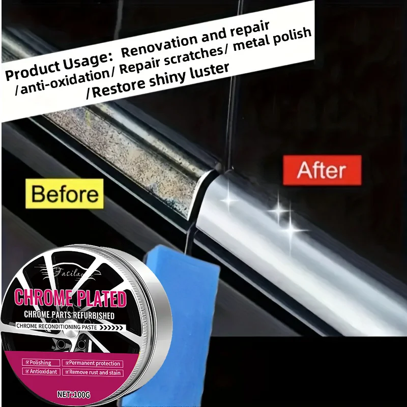 NEW 100G Automotive Chrome Restoration Paste | For Door Handles, Chrome Trim, Car Grilles, Flat Polishing & Oxidation Polishing