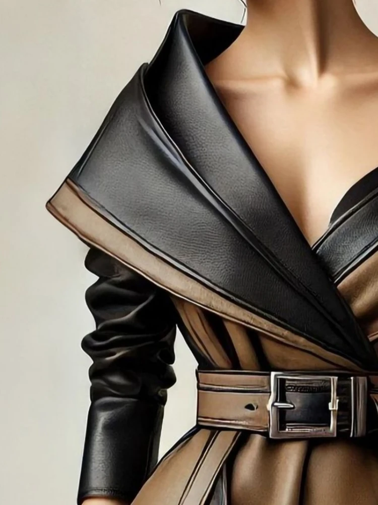 

Женская куртка из искусственной кожи PU с одним открытым плечом, асимметричным подолом, длинными рукавами, винтажный стиль Y2K, верхняя одежда с поясом