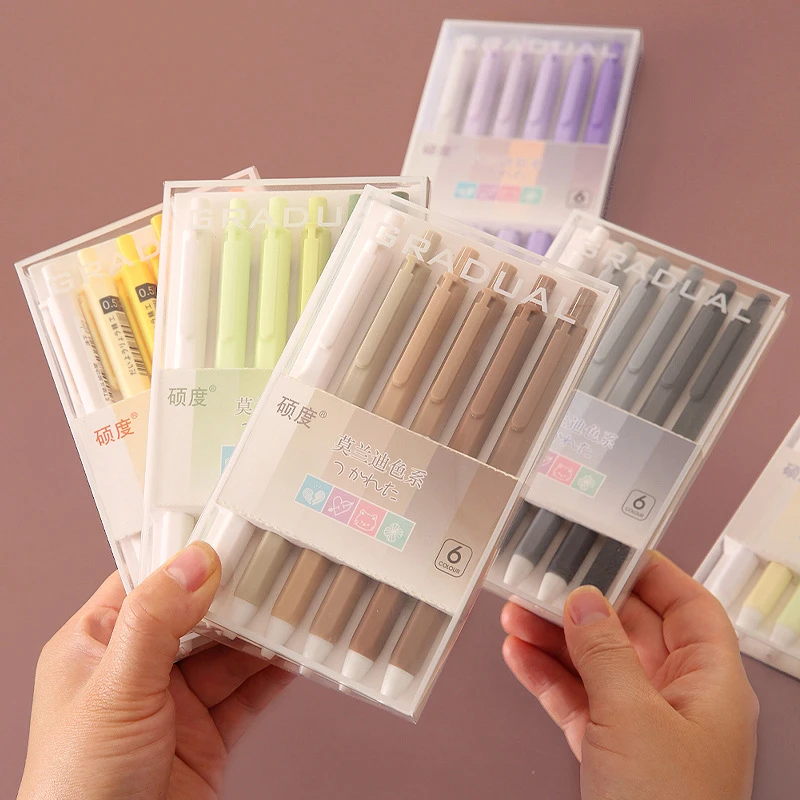 

6Pcs/Set Kawaii Morandi Color Press Gel Pen Quick Drying Signature Pens School Stationery Office Supplies Writing Accessories