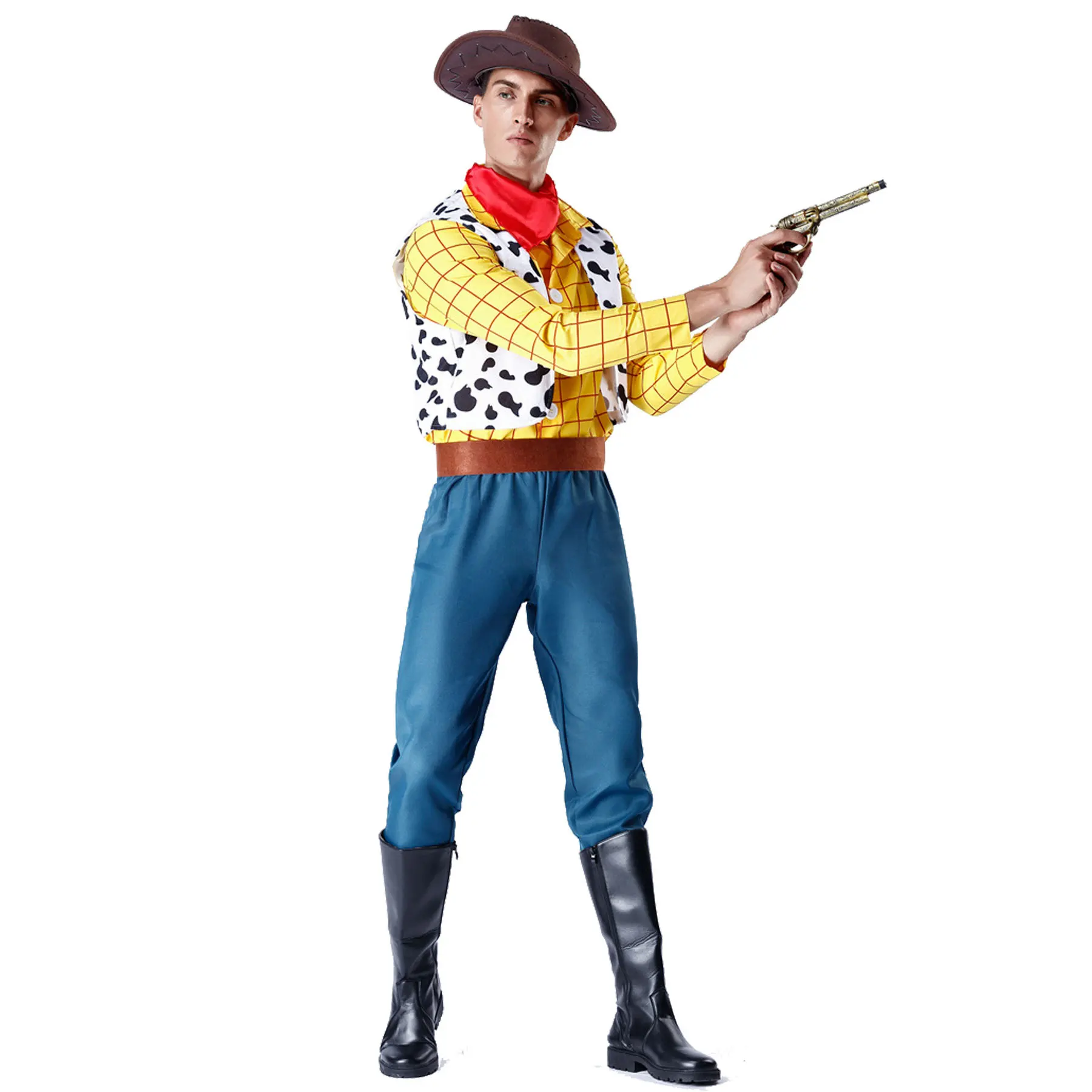 Uniforme de Cosplay de Toy Story Woody, traje de vaquero occidental Unisex, mujeres, hombres, niños y niñas, disfraz de juego de fiesta familiar de Halloween