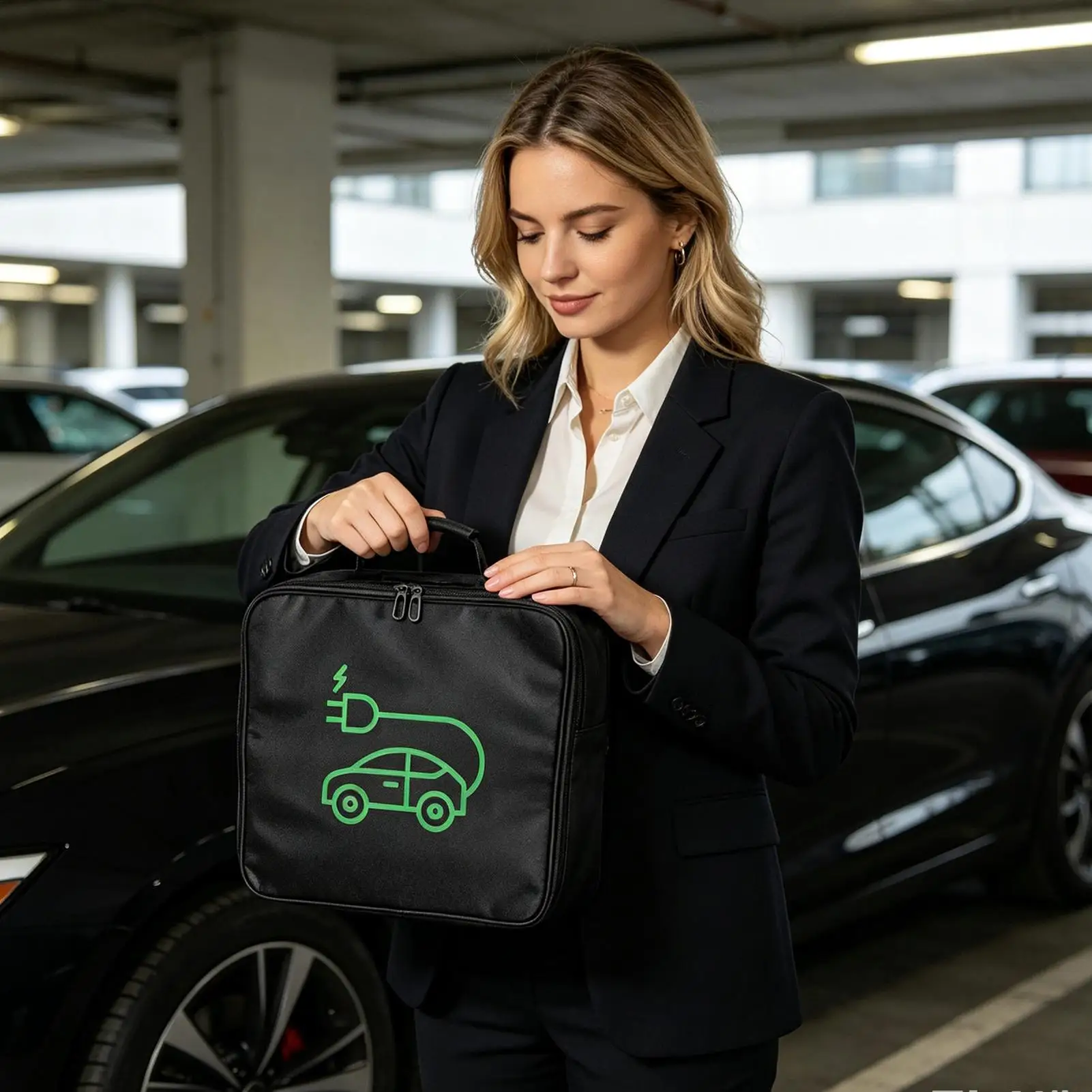 Car Charger Organizer Bag Wear Resistant Fabric Built In Handle Lightweight Carry Design Neatly Store EV Charging Equipment view 2
