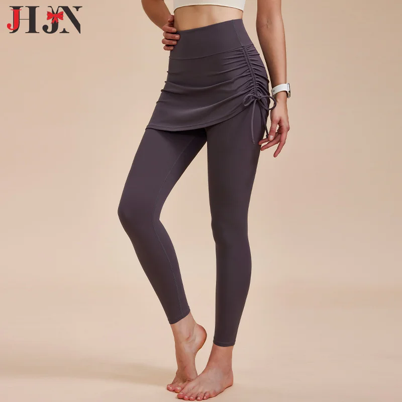 JHJN Sports Skirts And Pants Yoga Draw Rope Sports Dance Pants Quick Drying Run Bodybuilding Naked Fitness Pants Luxury Brand