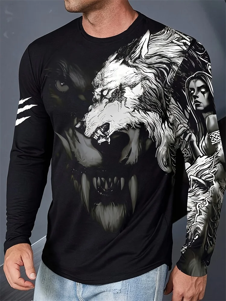 

Funny 3D Tiger Printed Men's Long Sleeve T-shirt Outdoor Fitness Sports Tops Casual O-neck Loose Pullover Fashion Trend Clothing