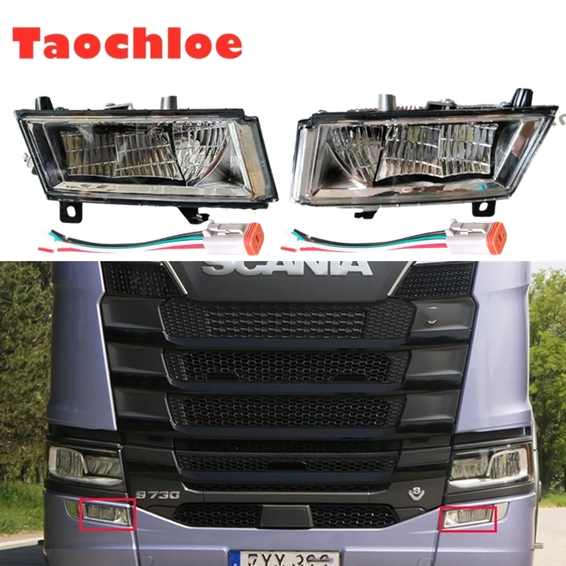 1Pair led fog lights with 2 plugs For Scania R650 G500 S730 S500 P500 truck led fog light  2552715 2552718 RH 2552717 2552714 LH