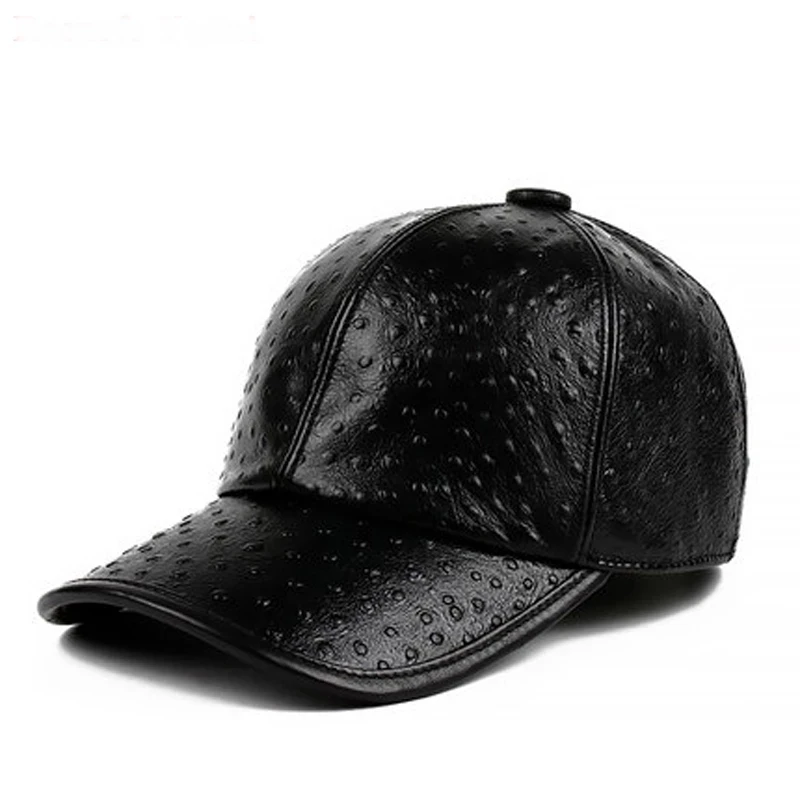 New Exclusive Chic Small Dots Baseball Caps 2024 Fall Winter Men Genuine Leather Warm Hats Youth Hombre Black Hip Pop Dome Chape