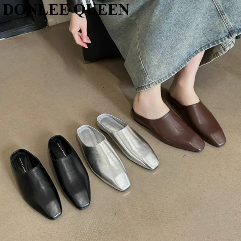 Fashion Women Slippers Close Toe Flat Heel Mules Shoes Spring Summer Slides Casual Slip On Sandals 2024 Outdoor Flip Flops Mujer