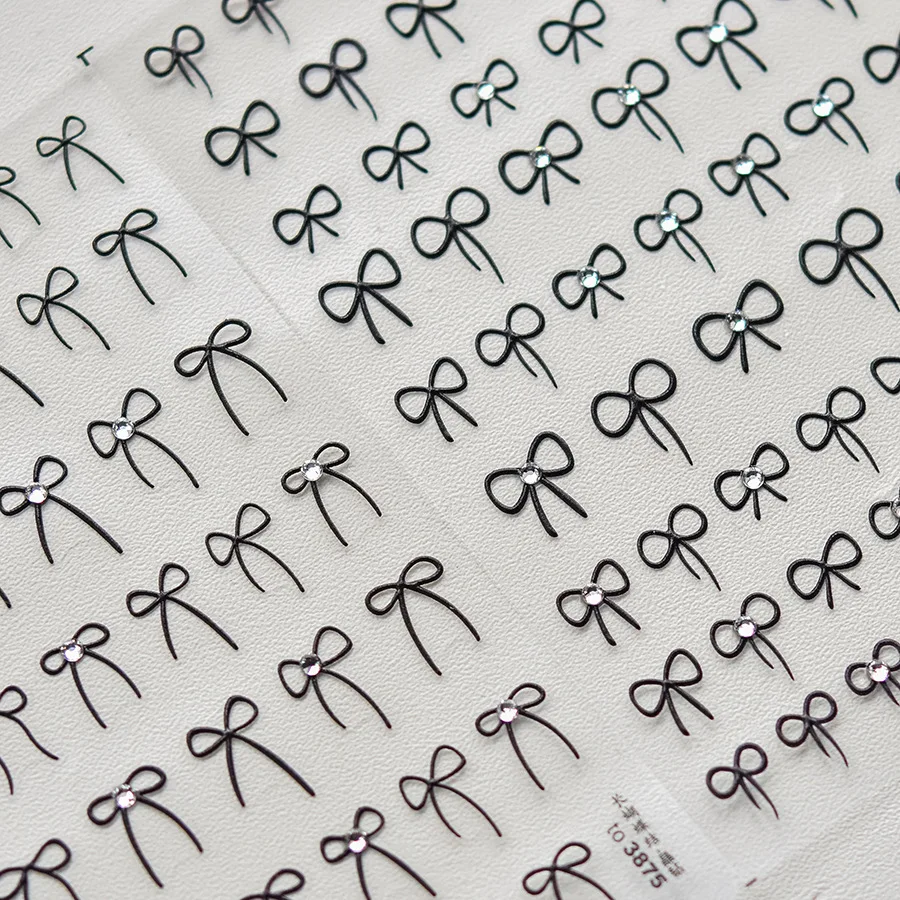 日本の黒い蝶ネクタイステッカー,ネイルデコレーション用,白,ピンク,ミニリボン,ネイルスライダーデカール,レース蝶ネクタイ,粘着アクセサリー,DIY, 1個