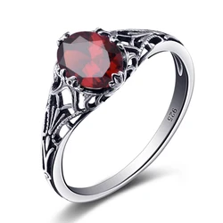 Original Female Ring 100% 925 Sterling Silver Oval Red Garnet Color Rings for Women Art Deco Revival Vintage Jewelry Wholesale