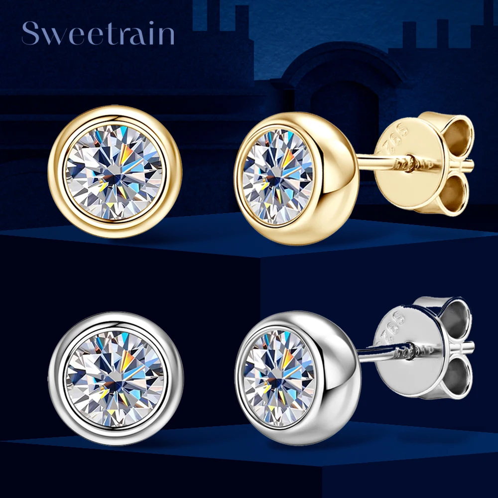 

Sweetrain 0.5CT 1CT Moissanite Stud Earrings For Women Men Sparkling D Color Lab Diamond Earring Certified 925 Silver Jewelry
