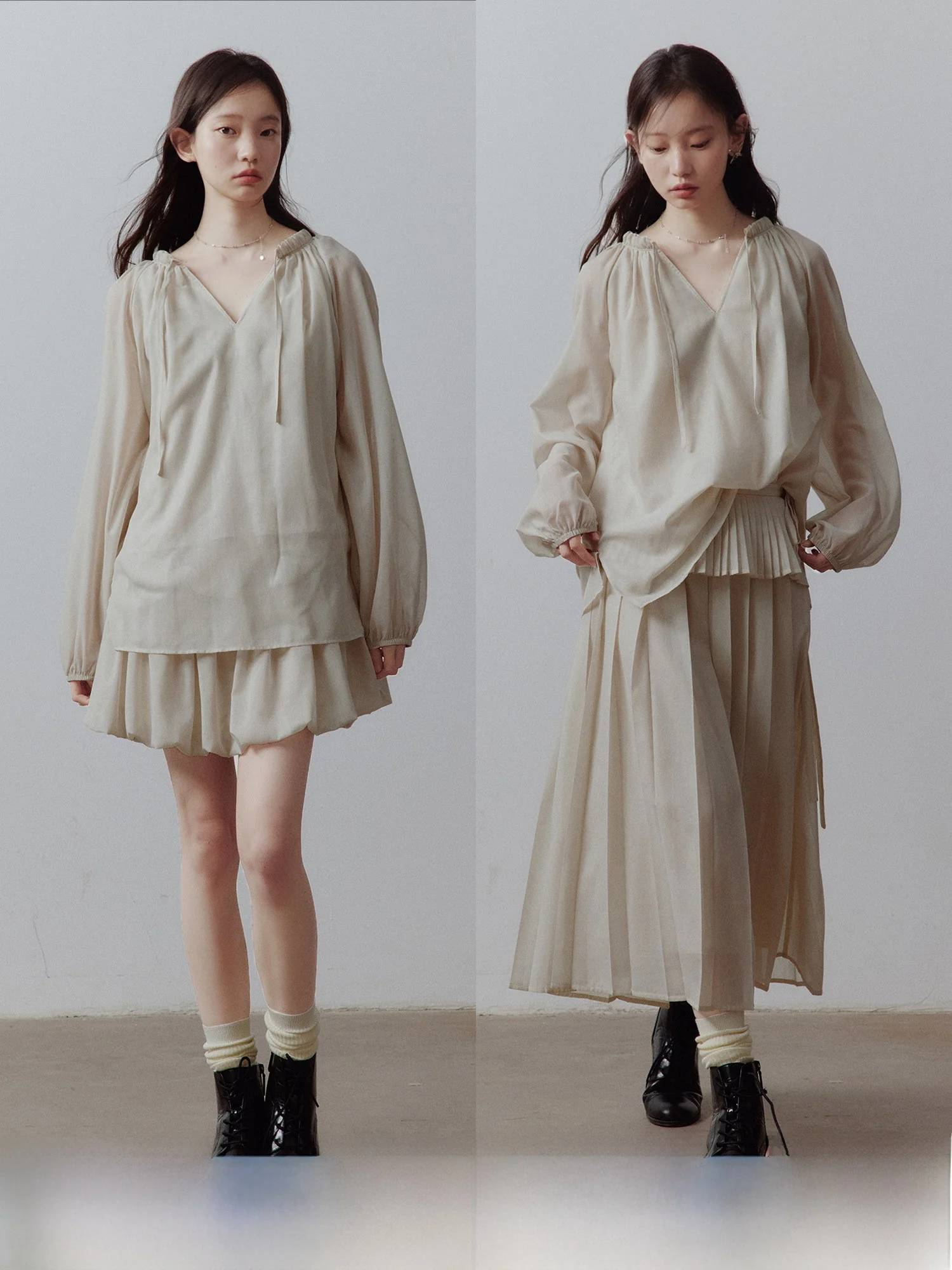 

FUSSED Roman Theme Park Lightweight Atmosphere Relaxing Apricot Grey Sun Protection Shirt Loose Fit Long Sleeve V-Neck Women'...