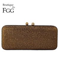 Boutique De FGG Women Brown Crystal Evening Bag Formal Party Dinner Rhinestone Handbags and Purses Bridal Diamond Clutch Purse