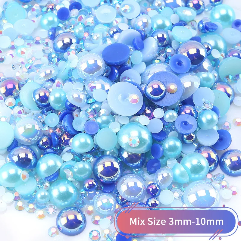 30g Mix Size Jelly Resin Glue Flatback Rhinestone AB Pearl Beads For Nail Art DIY Cup Crafts Decoration Nail Gems Accessories