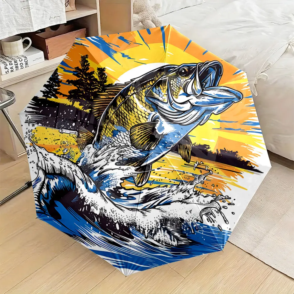 1PC Fishing Adventure Design Umbrella Print 8 Iron Ribs Folding Umbrella Auto-Open Fashion Sunshade