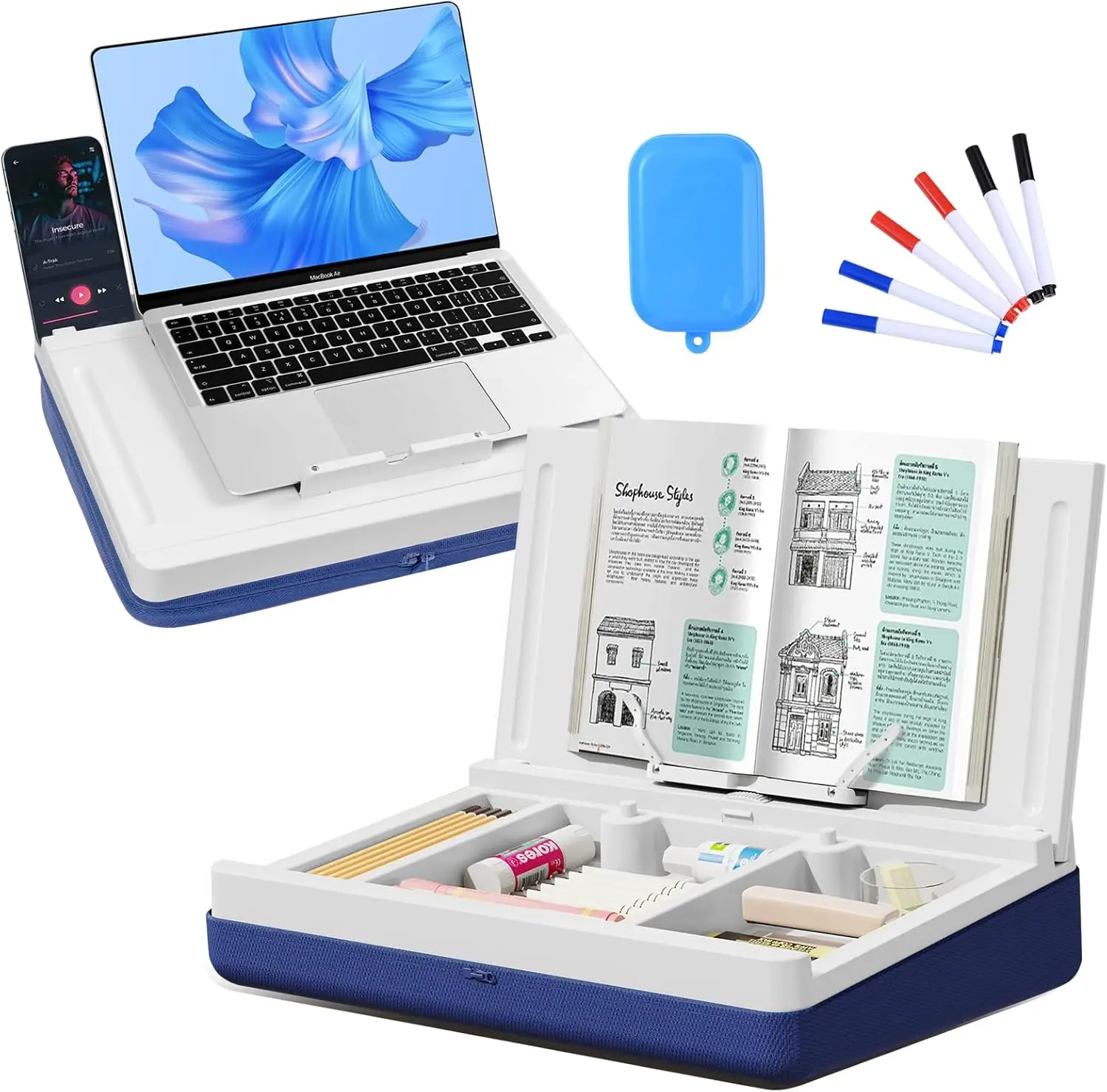 

Портативный столик для ноутбука с подушкой для хранения, магнитной доской и слотом для iPad, для использования дома, в офисе или в кровати - подходит для ноутбуков до 15,6 дюймов