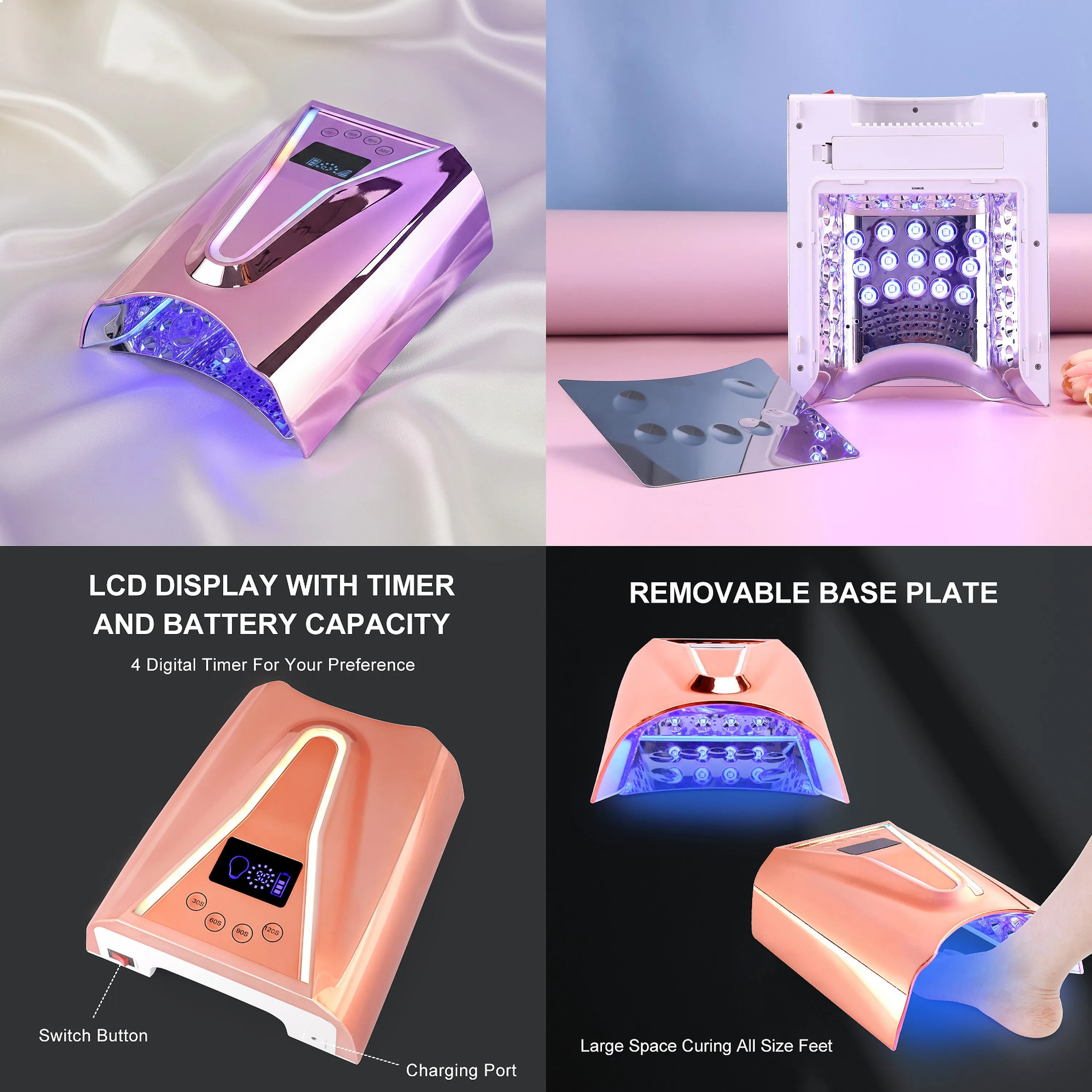 2026 New Gradient Purple Light up Logo Led Nail Lamp 45 Pcs Beads Rechargeable 128W UV LED UV Light for Gel Nails