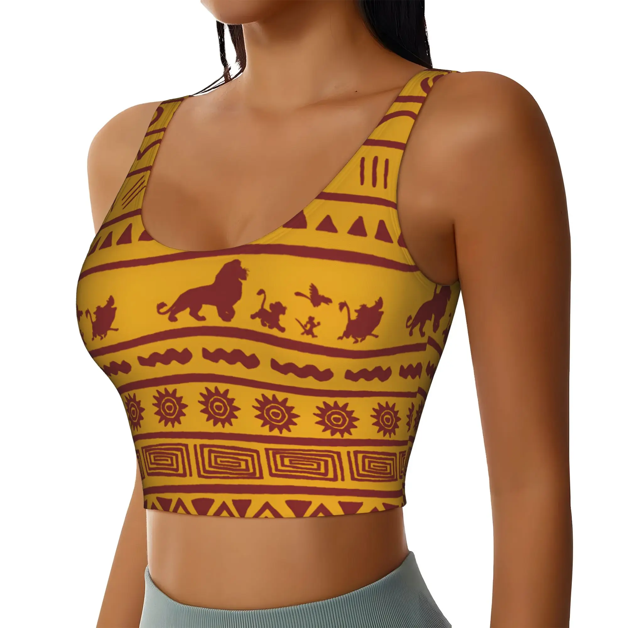 Custom High Impact Liones Anime Kinges Sports Bra Women Hakuna Matata Simba Gym Workout Yoga Crop Top