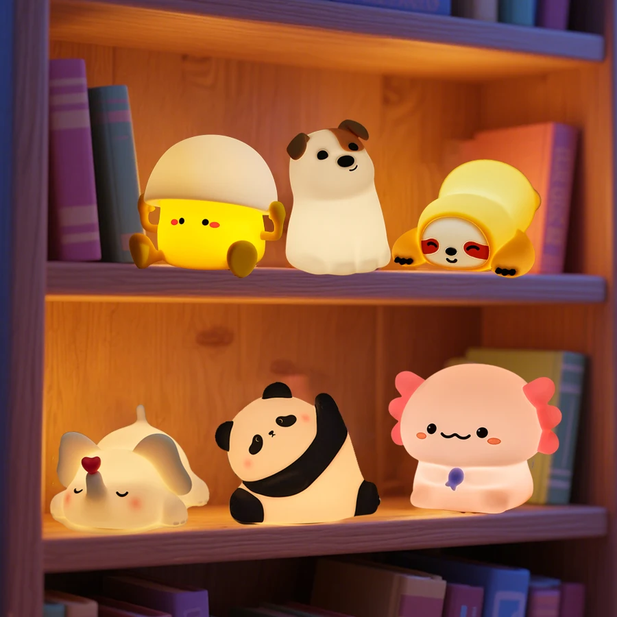 لطيف الحيوان شكل ضوء الليل لينة سيليكون ضوء مصباح رأس السرير لغرفة النوم هدايا عيد ميلاد الاطفال الباندا الكلب بطة الكسل الفيل