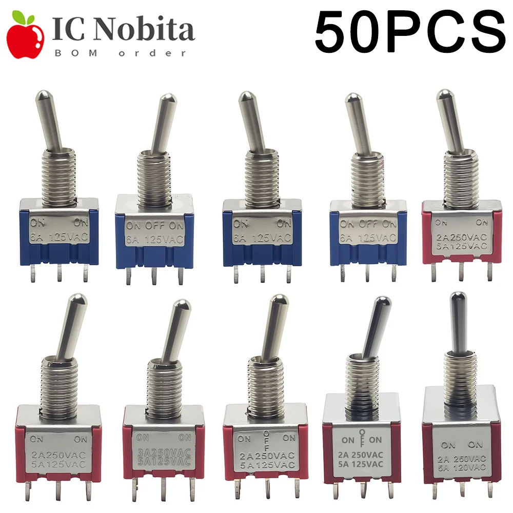 50PCS Toggle Switch MTS-102 MTS-103 MTS-202 MTS-203 Power Switch 3Pin 6Pin ON-OFF-ON ON-ON Mini Switches Waterproof Cap