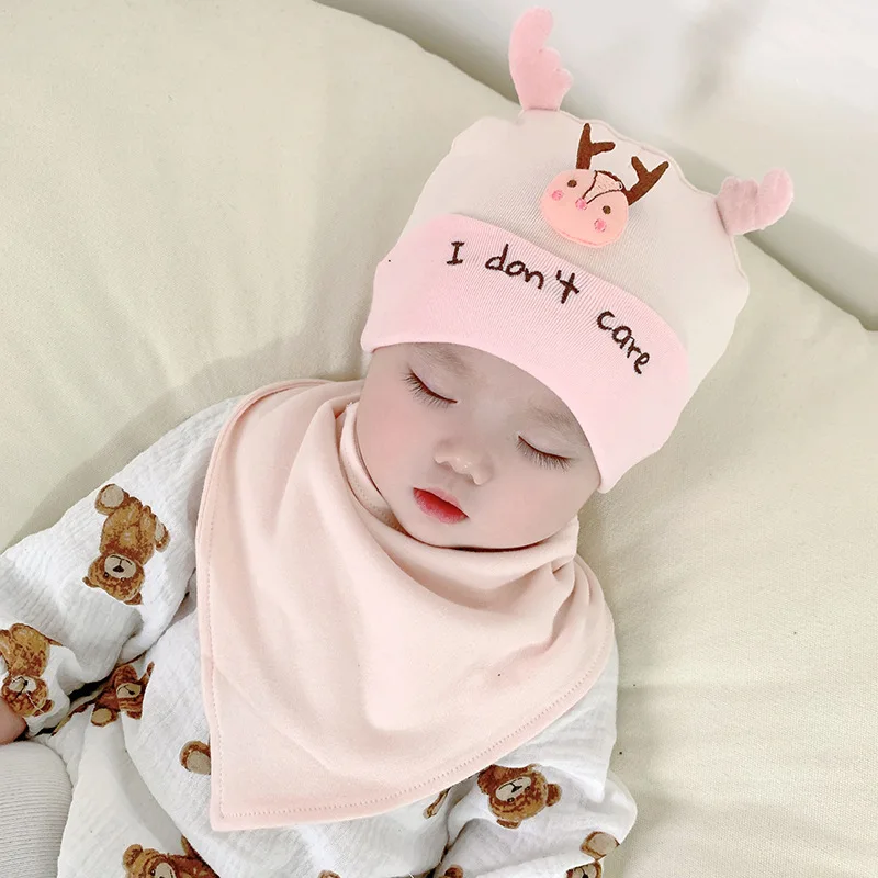 Cute Kids Hat Cap with Bibs Candy Solid Colors Boys Girls Baby Beanies Hats Cotton Born Baby Hat Bibs Toddler Infant Caps