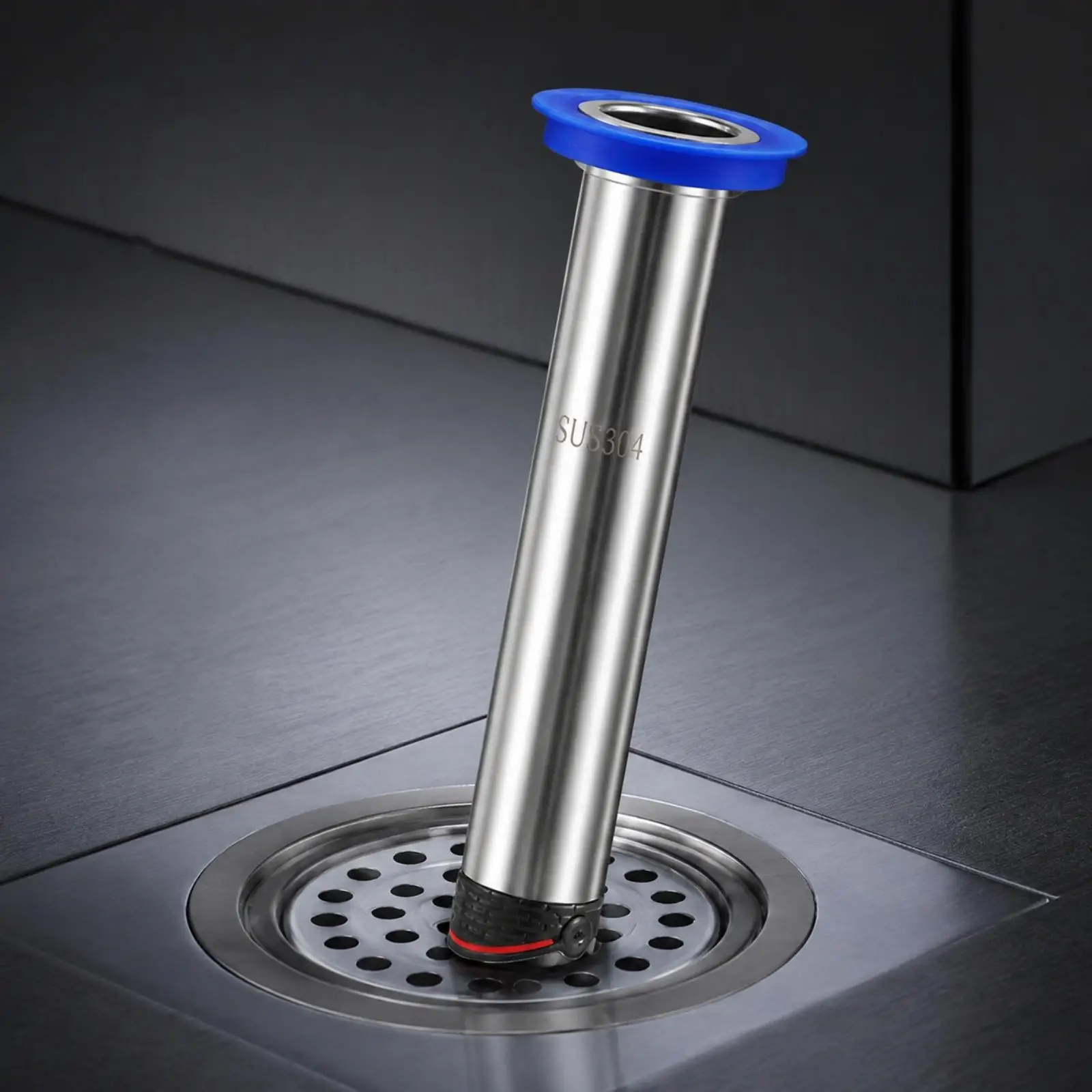 Floor Drain Core 304 Stainless Steel with Blue Sealing Flange and Red Strip for Restroom Drain Pipe Backflow Prevention Upgrade