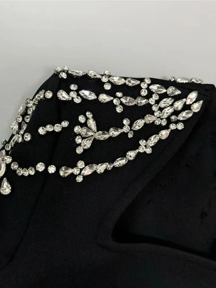 Autumn New Luxury Birthday Dresses Diamond Tight Long Sleeve Square Neck Long Bandage Dress Women's Wedding Evening Formal Gowns