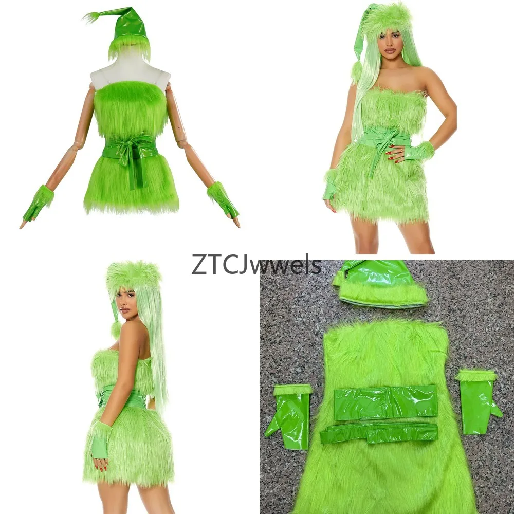 

Sexy Christmas Cosplay Dress Holiday Party Costume Lady Green Disguise Outfit Elegant Evening Gown