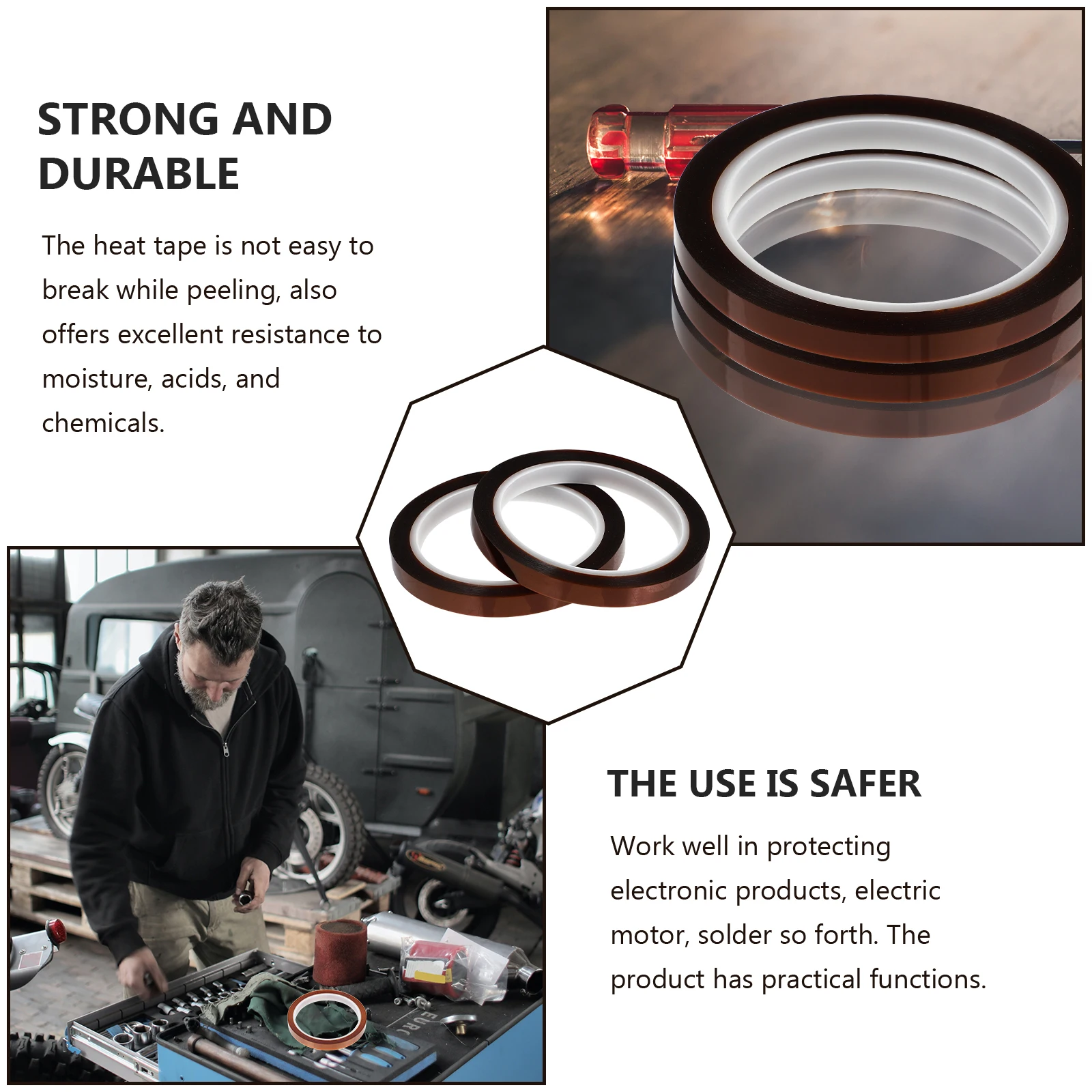 

2 Rolls Heat Resistant Tape 300°C Polyester Film for Sublimation Hot Pressing Electronics Soldering Projects Adhesive No Residue