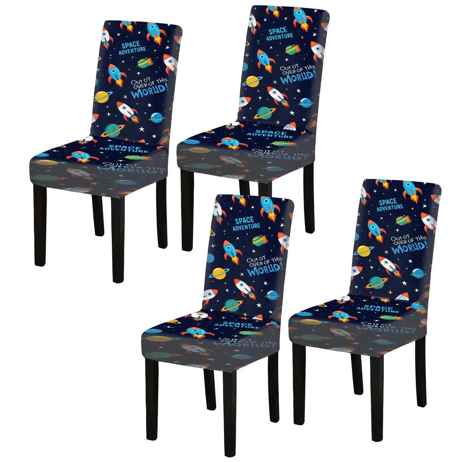 Elastic dining chair cover, childlike space animal print pattern, removable and washable household dining chair cover