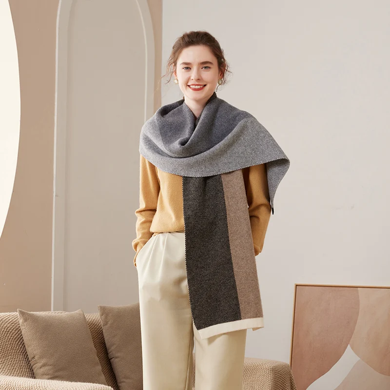 Arrival Autumn Winter 100% Cashmere Knitted Women Scarf Poncho Warm Fashion Capes Lady High Quality Scarves Thick Scarf Brand F