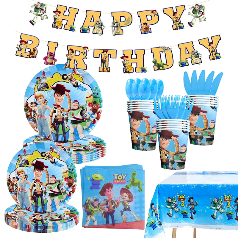 

Disney Toy Story Birthday Party Cutlery Set Cup and Plate Banner Boys and Girls Decorative Balloon Baby Bath Party Supplies