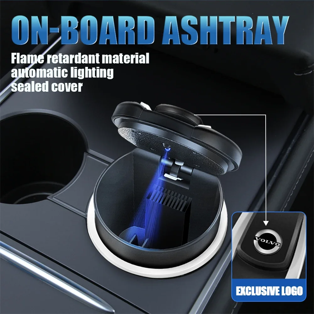 1pcs Car Ashtray With LED Light Portable Cigarette Ash Holds Cups Holder For Volvo RDESIGN xc60 v60 s60 v40 v50 s40 s80 xc90 s90