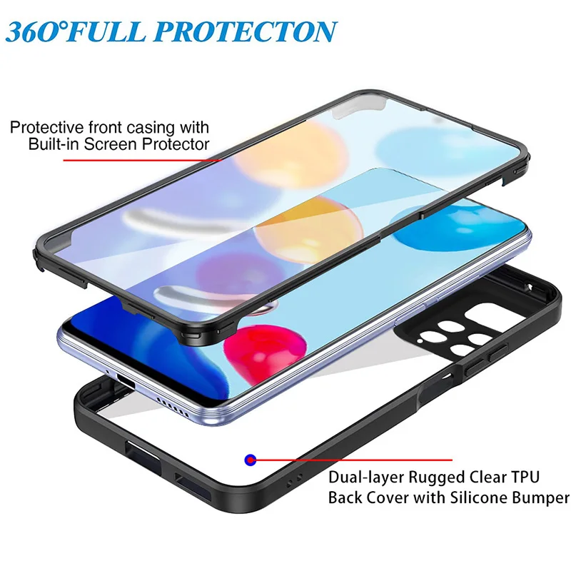 360 Full Body Screen Protector Transparent Case For Xiaomi 11 Pro 11 Lite 11X Pro 11i 11T Pro 10 Lite Shockproof Phone Cover