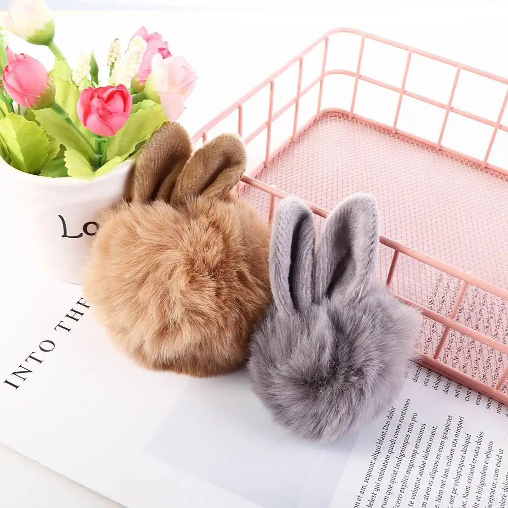 Jewelry Accessories Fancy Woman Car Pendant Rabbit Hair Cute Bag Pendant Bunny Keychain Pom Pom Key Chain Fur Ball Key Ring