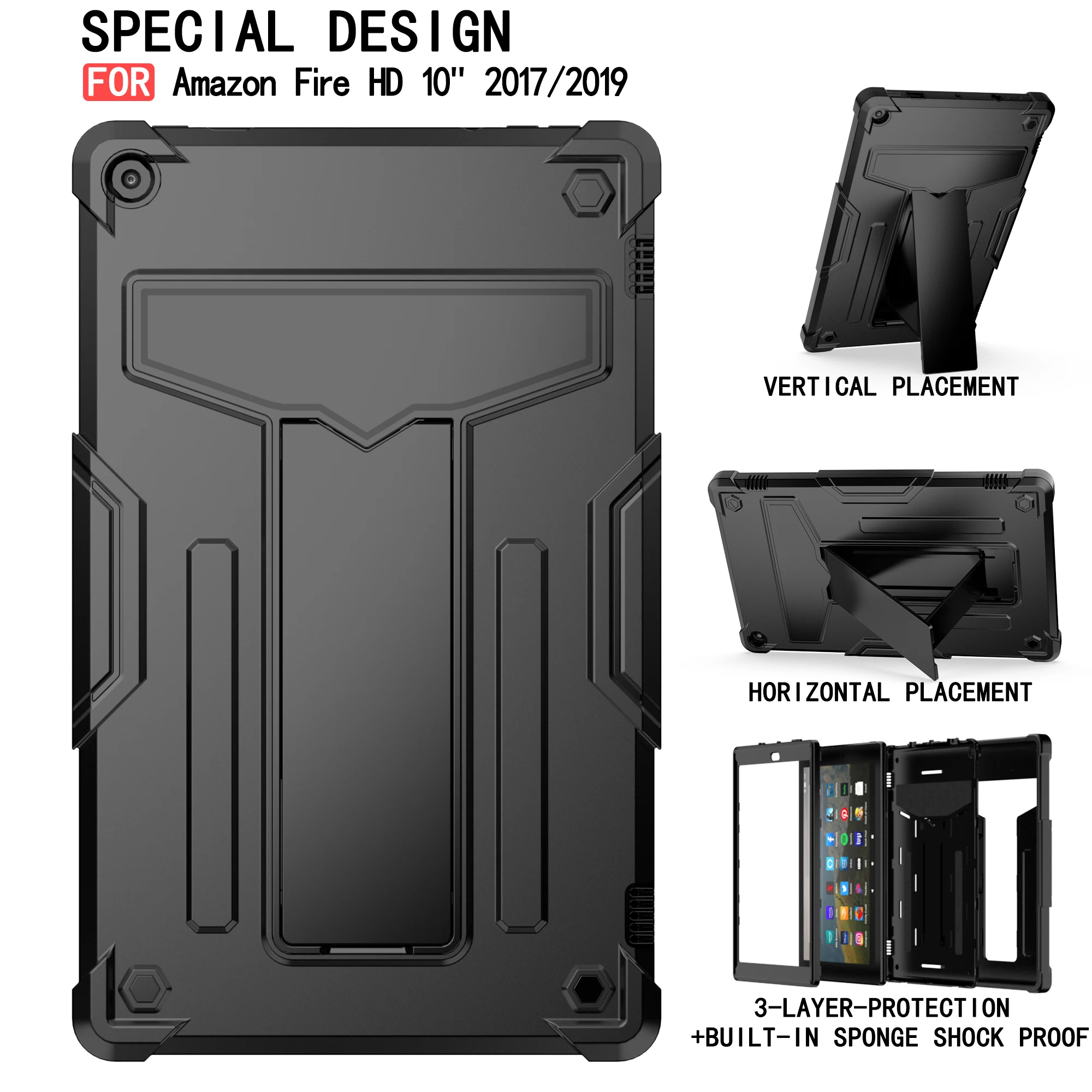 Case for Fire HD 10 7th 9th Generation 10 Inch 2017 2019 Heavy Duty Full Body Shockproof Protective Tablet Cover