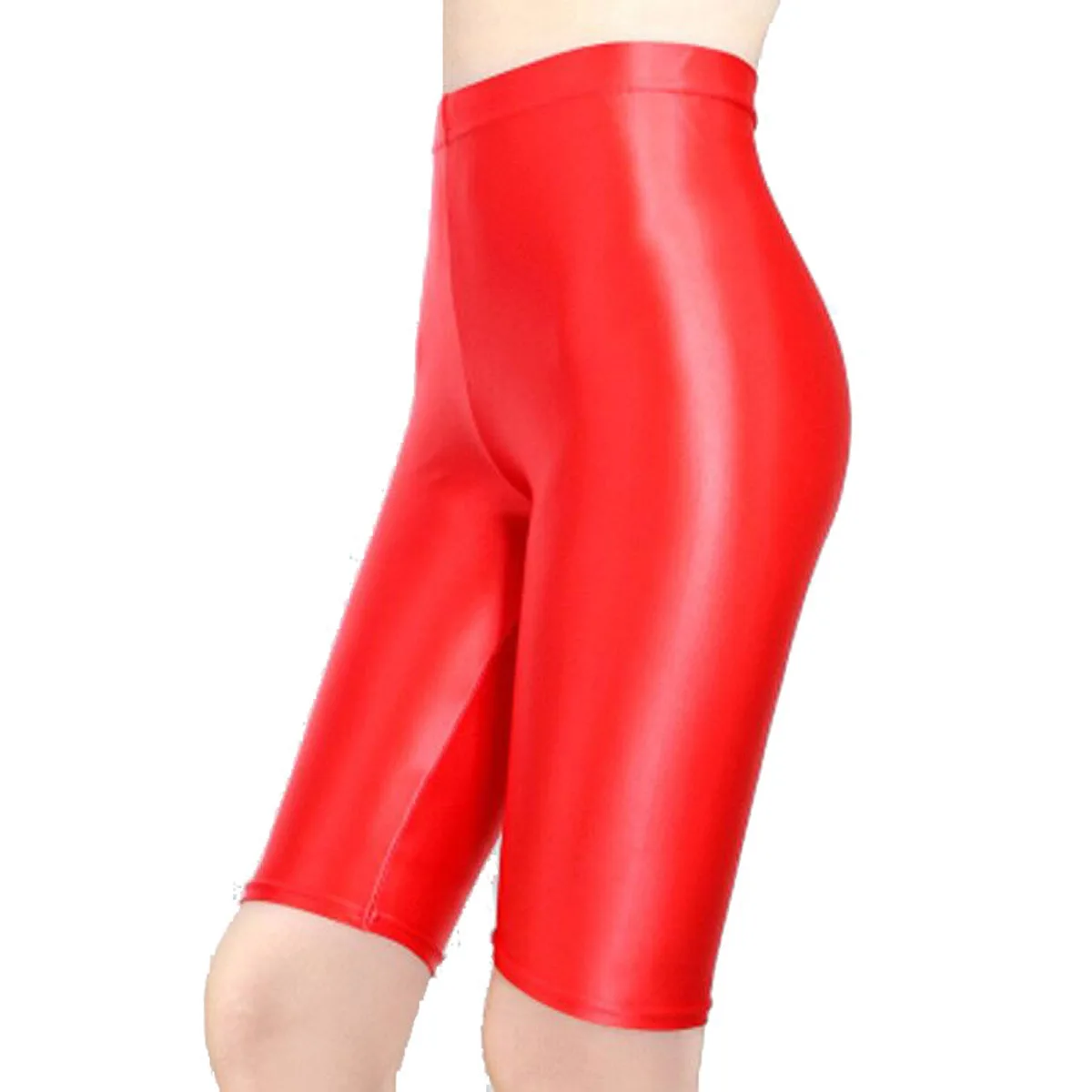 MJINM オイル光沢サテンのような滑らかで伸縮性があり通気性のあるハイウエストスリムフィットボディビルディングスポーツヨガレギンスカジュアル膝丈パンツ