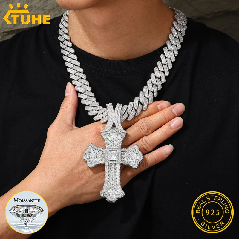

Кулон TUHE унисекс, классический крест, высококачественный, с муассанитом, из стерлингового серебра 925 пробы, для мужчин, в стиле хип-хоп