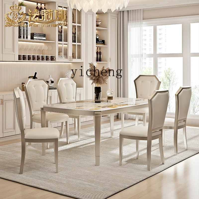 

ZK American light luxury solid wood dining table and chair combination rock slab rectangular eating table restaurant furniture