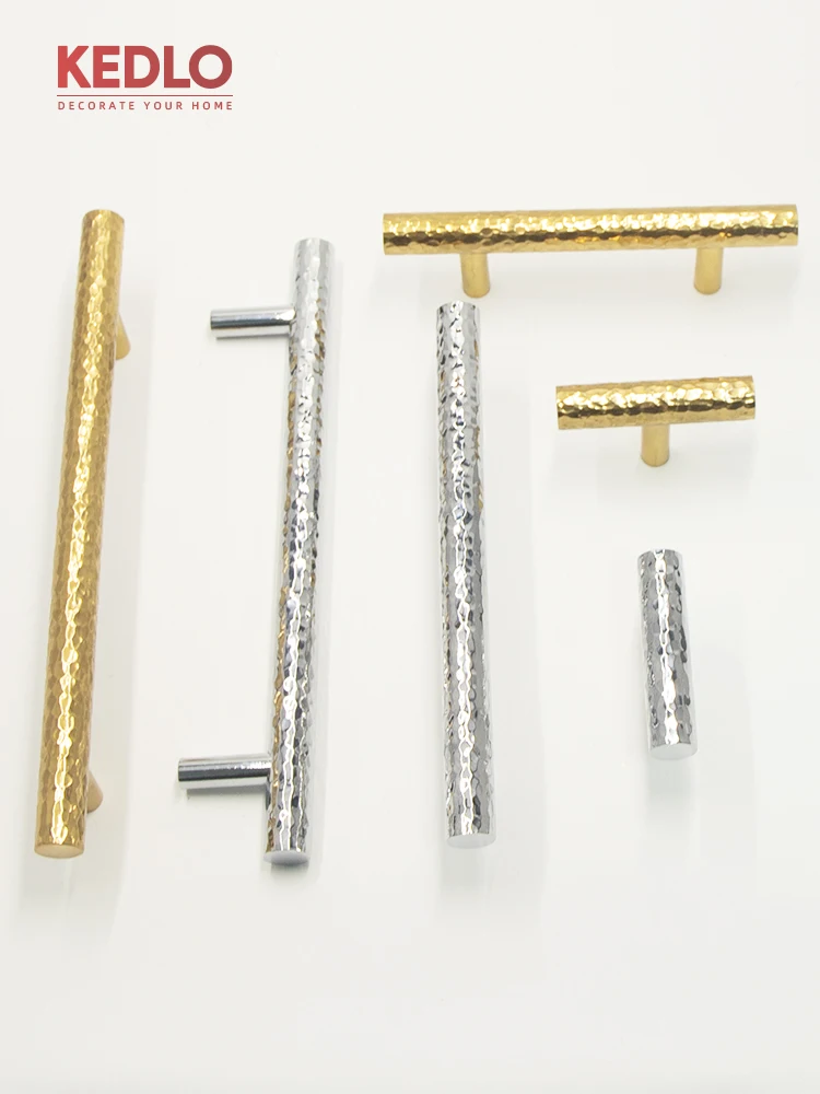 KEDLO Modern Light Luxury Hammer Pattern Decorative Handle Solid Brass Drawer Pull Kitchen Cabinet Door Bright Silver Handle