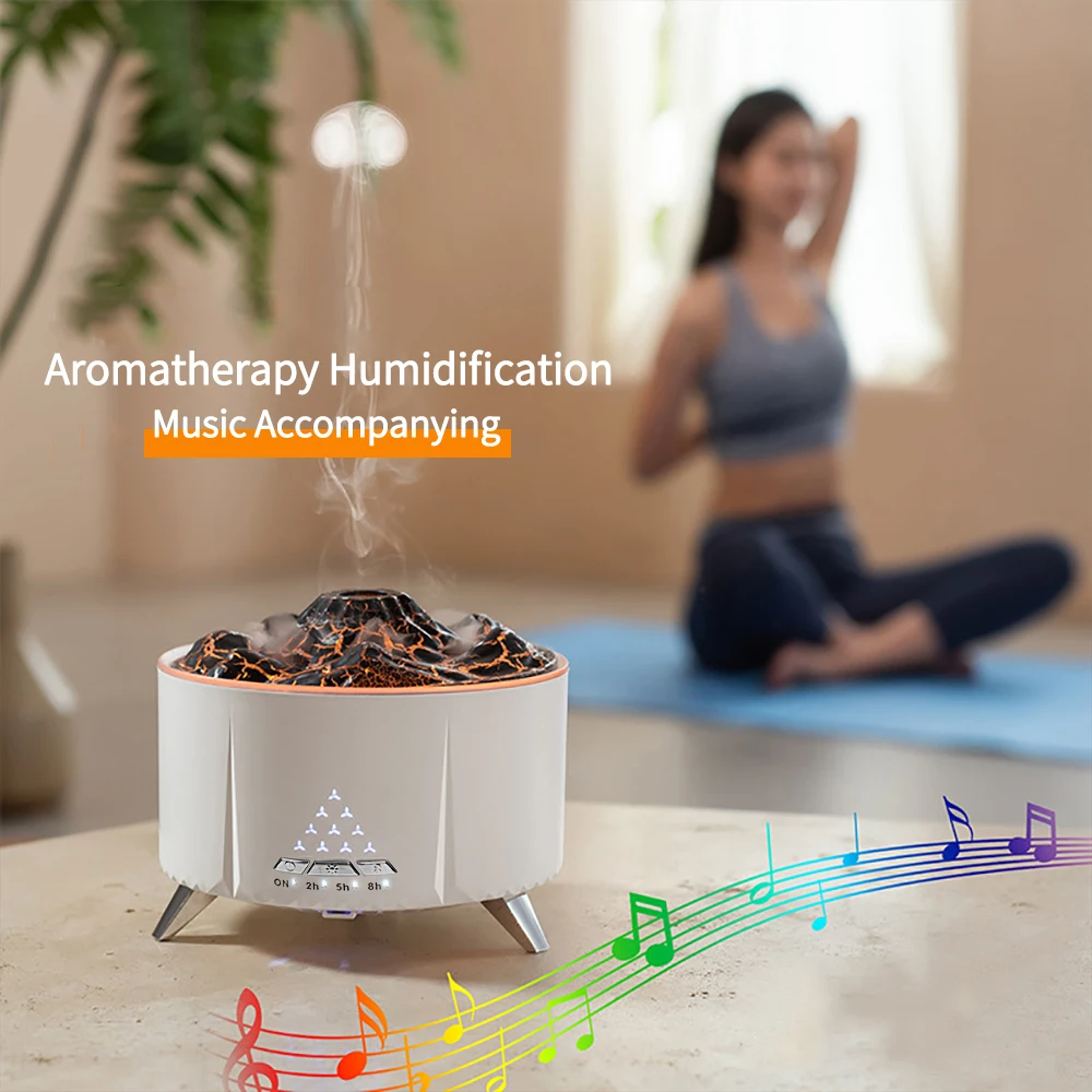 Flame Volcano Air Humidifier Sleep Assist Bluetooth Speaker eEssential Oils Diffuser Aromatherapy Machine with Remote Control