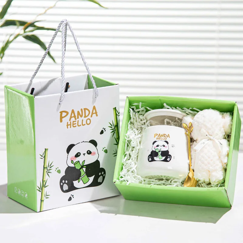 Panda mug ceramic cup birthday gift towel cup gift opening gift