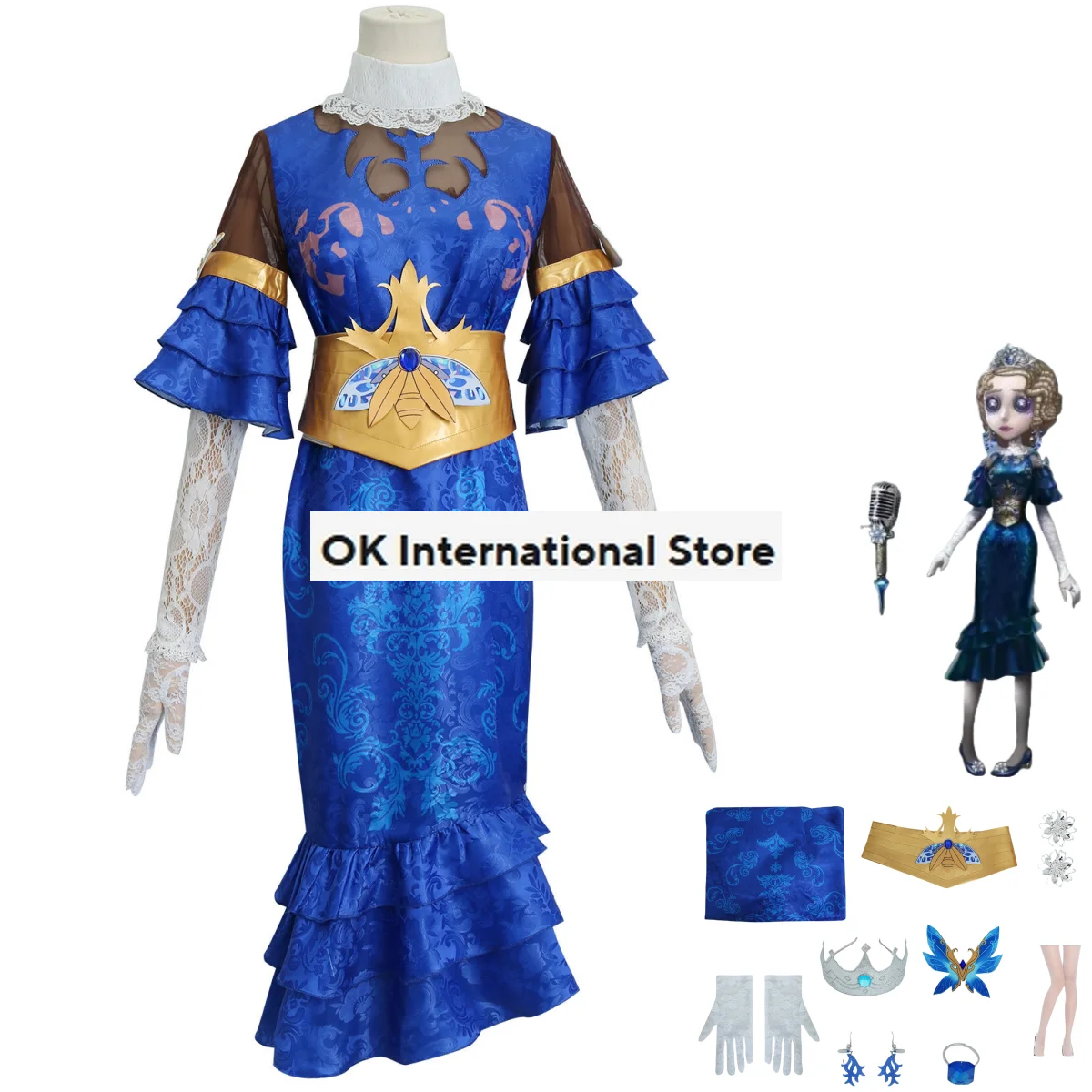 

Game Identity Ⅴ Survivors Emily Dyer Doctor Lydia Jones Cosplay Costume Doctor Firefly Blue Evening Dress Woman Sexy Party Suit