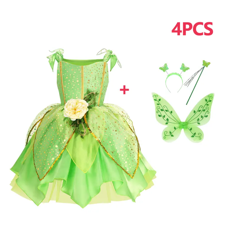 Girls Jasmine Elf Dress Kids Cosplay Fancy Flowers Christmas Birthday Costume Carnival Disguise Princess Party Clothes 2-10T - Image 11